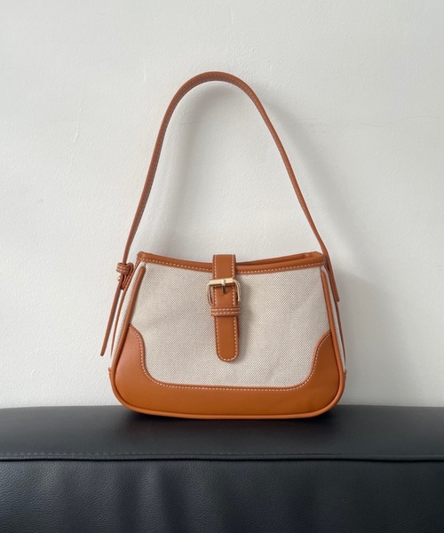 キャンバスフェイクレザーベルトハンドルバッグ（ハンドバッグ）｜Didot.showroom（ディドット ショールーム）のファッション通販