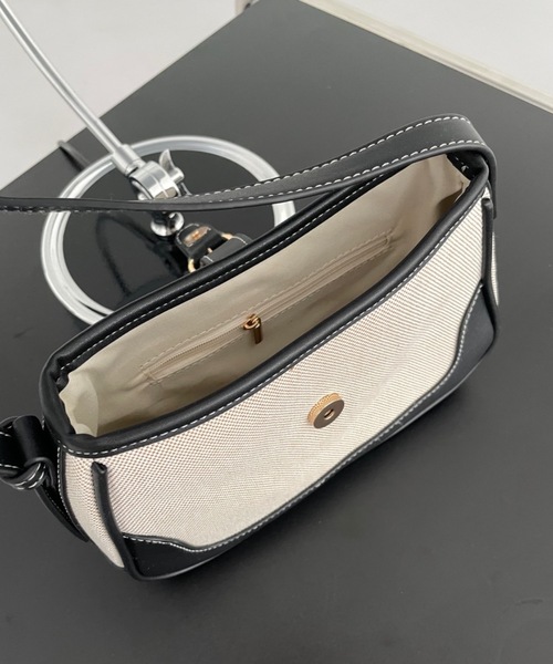 キャンバスフェイクレザーベルトハンドルバッグ（ハンドバッグ）｜Didot.showroom（ディドット ショールーム）のファッション通販