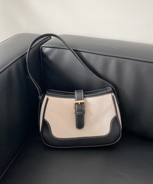 Didot.showroom(ディドット ショールーム)の「キャンバスフェイクレザーベルトハンドルバッグ(ハンドバッグ・レディース・ブラック/ブラウン・FREE)」の6枚目の写真