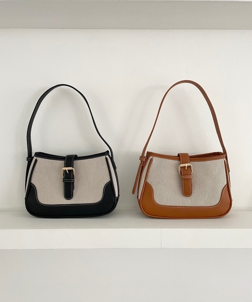 Didot.showroom(ディドット ショールーム)の「キャンバスフェイクレザーベルトハンドルバッグ(ハンドバッグ・レディース・ブラック/ブラウン・FREE)」の10枚目の写真
