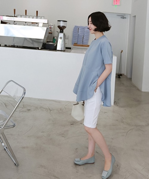 Doula Doula(ドゥーラドゥーラ)の「裾フレアTシャツ(Tシャツ/カットソー・レディース・ホワイト/ブラック/ベージュ/ブルー・FREE)」の9枚目の写真