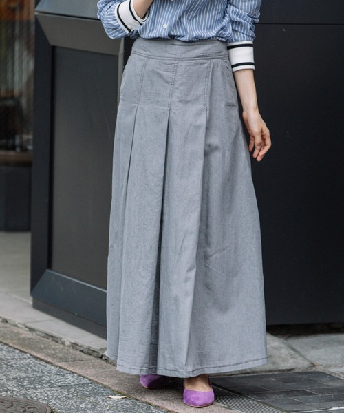 Munich（ミューニック）の「ウォッシュ6ozスラブデニムタックマキシスカート（デニムスカート・レディース・グレー/インディゴブルー・S/M/XS）」の21枚目の写真