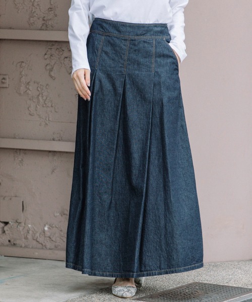 Munich（ミューニック）の「ウォッシュ6ozスラブデニムタックマキシスカート（デニムスカート・レディース・グレー/インディゴブルー・S/M/XS）」の6枚目の写真
