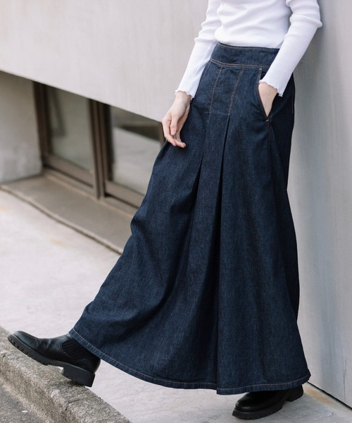 Munich（ミューニック）の「ウォッシュ6ozスラブデニムタックマキシスカート（デニムスカート・レディース・グレー/インディゴブルー・S/M/XS）」の7枚目の写真