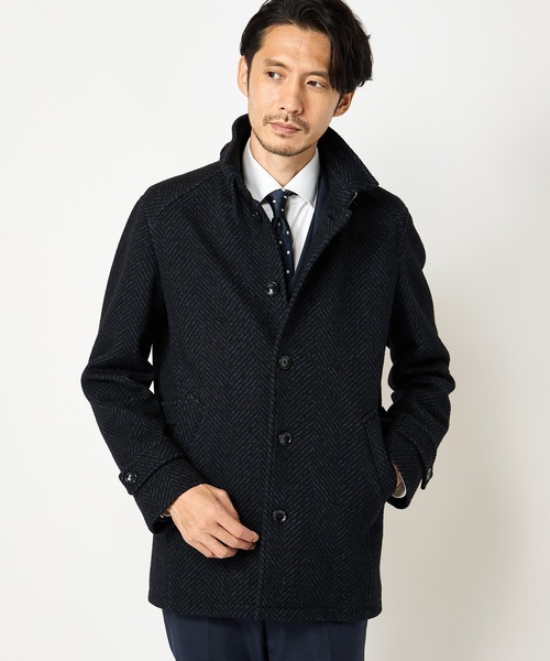 CROWDED CLOSET（クラウデッドクローゼット）の「ヘリンボーンツイード調 スタンドカラーブルゾン（ブルゾン・メンズ・ブラック/ネイビー・01/02/03/04）」の2枚目の写真