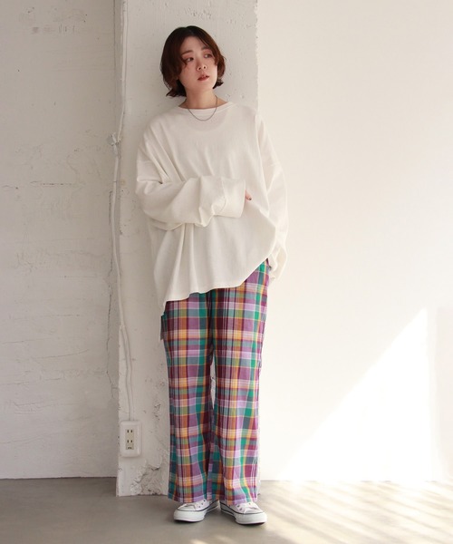 notch.（ノッチ）の「マドラスチェックイージーパンツ（その他パンツ・レディース・パープル/ブルー/ブラック・M）」の16枚目の写真