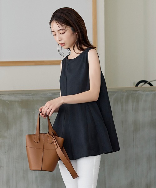 KOBE LETTUCE（コウベレタス）の「リネンタッチノースリーブチュニックブラウス（シャツ/ブラウス・レディース・ブラック/ベージュ/ピンク/ブルー/ライトグリーン/グレー/ホワイト/グリーン・FREE）」の11枚目の写真