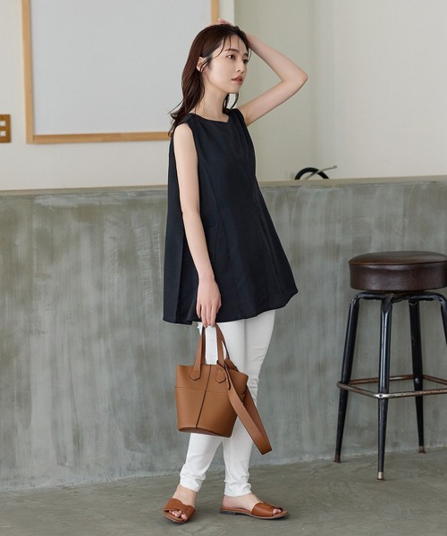 KOBE LETTUCE（コウベレタス）の「リネンタッチノースリーブチュニックブラウス（シャツ/ブラウス・レディース・ブラック/ベージュ/ピンク/ブルー/ライトグリーン/グレー/ホワイト/グリーン・FREE）」の12枚目の写真