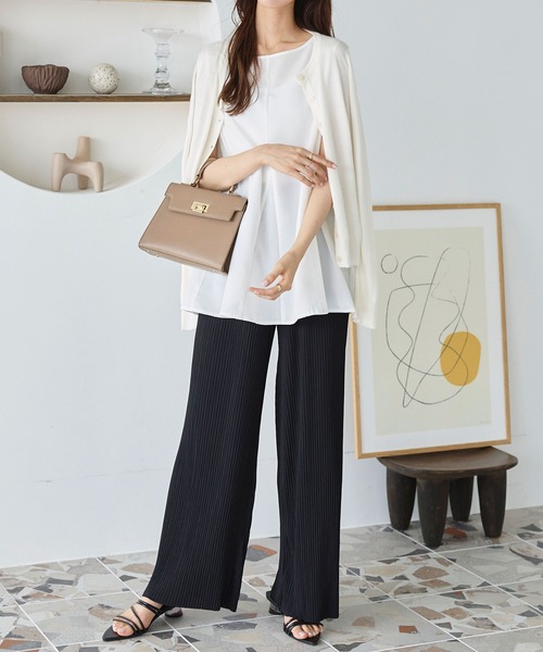 リネンタッチノースリーブチュニックブラウス