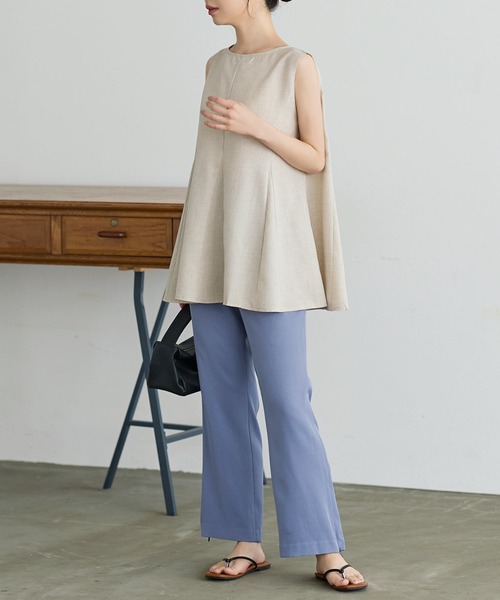 リネンタッチノースリーブチュニックブラウス