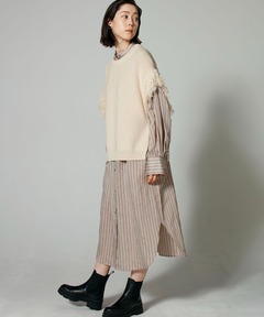 カルビアストライプギャザーワンピース