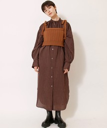 カルビアストライプギャザーワンピース