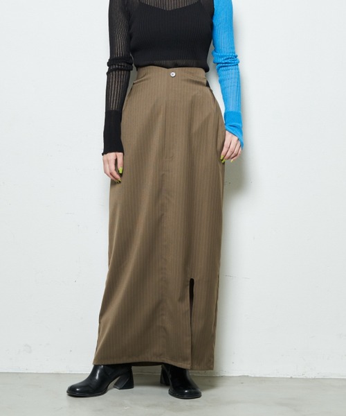 Solace（ソレイス）の「ピンストライプナロースカート+ブラビスチェ/上下2点セット（スカート・レディース・ベージュ/ブラック・L/M）」の3枚目の写真