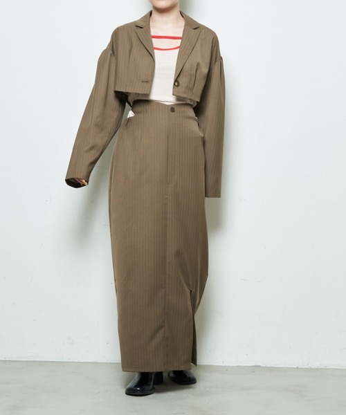 Solace（ソレイス）の「ピンストライプナロースカート+ブラビスチェ/上下2点セット（スカート・レディース・ベージュ/ブラック・L/M）」の9枚目の写真