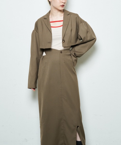 Solace（ソレイス）の「ピンストライプナロースカート+ブラビスチェ/上下2点セット（スカート・レディース・ベージュ/ブラック・L/M）」の11枚目の写真