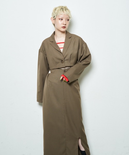 Solace（ソレイス）の「ピンストライプナロースカート+ブラビスチェ/上下2点セット（スカート・レディース・ベージュ/ブラック・L/M）」の12枚目の写真