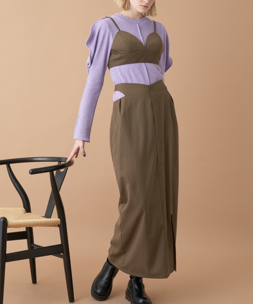 Solace（ソレイス）の「ピンストライプナロースカート+ブラビスチェ/上下2点セット（スカート・レディース・ベージュ/ブラック・L/M）」の22枚目の写真