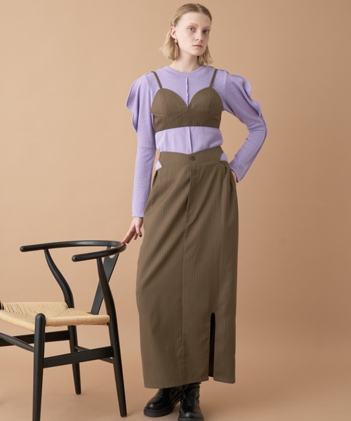 Solace（ソレイス）の「ピンストライプナロースカート+ブラビスチェ/上下2点セット（スカート・レディース・ベージュ/ブラック・L/M）」の20枚目の写真