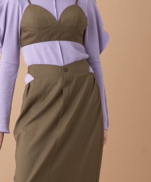 Solace（ソレイス）の「ピンストライプナロースカート+ブラビスチェ/上下2点セット（スカート・レディース・ベージュ/ブラック・L/M）」の21枚目の写真