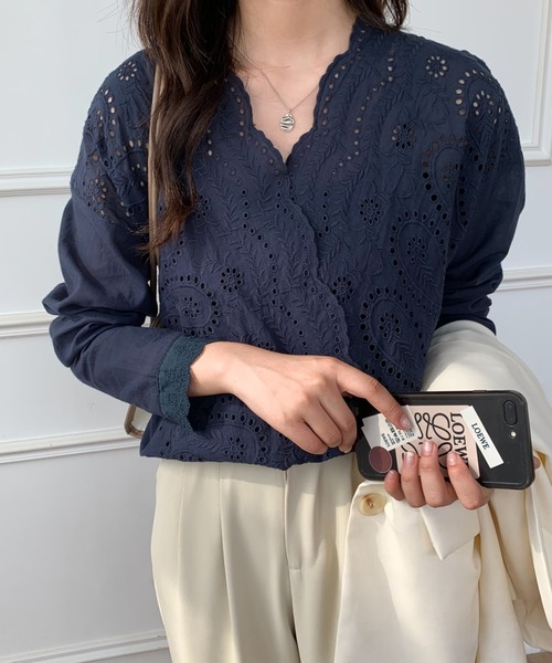 セール】カシュクールカットワーク刺繍ブラウス（シャツ