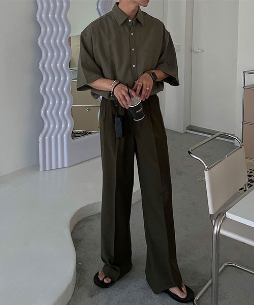 ASCLO（エジュクロ）の「ASCLO  Overfit Linen Half Shirt (4color)（シャツ/ブラウス・メンズ・カーキ/ブラック/スカイブルー/ホワイト・FREE）」の15枚目の写真