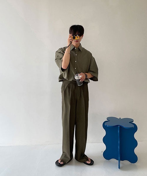 ASCLO（エジュクロ）の「ASCLO  Overfit Linen Half Shirt (4color)（シャツ/ブラウス・メンズ・カーキ/ブラック/スカイブルー/ホワイト・FREE）」の21枚目の写真