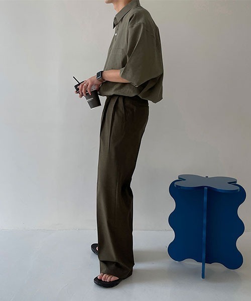 ASCLO（エジュクロ）の「ASCLO  Overfit Linen Half Shirt (4color)（シャツ/ブラウス・メンズ・カーキ/ブラック/スカイブルー/ホワイト・FREE）」の13枚目の写真