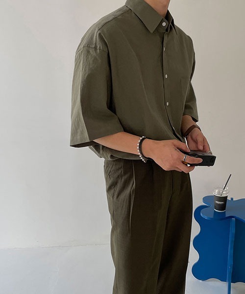 ASCLO（エジュクロ）の「ASCLO  Overfit Linen Half Shirt (4color)（シャツ/ブラウス・メンズ・カーキ/ブラック/スカイブルー/ホワイト・FREE）」の22枚目の写真