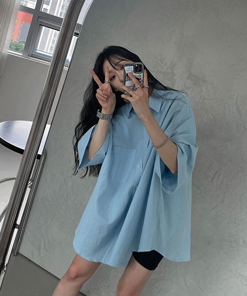 ASCLO（エジュクロ）の「ASCLO  Overfit Linen Half Shirt (4color)（シャツ/ブラウス・メンズ・カーキ/ブラック/スカイブルー/ホワイト・FREE）」の20枚目の写真