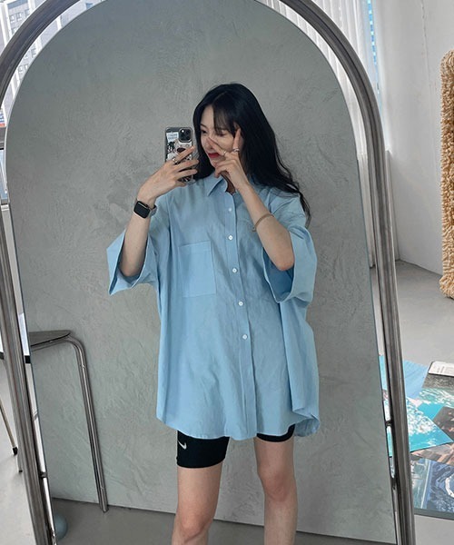 ASCLO（エジュクロ）の「ASCLO  Overfit Linen Half Shirt (4color)（シャツ/ブラウス・メンズ・カーキ/ブラック/スカイブルー/ホワイト・FREE）」の10枚目の写真