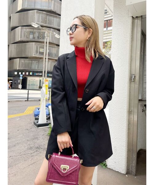 EVRIS（エヴリス）の「タートルショートニットトップス（ニット/セーター・レディース・ホワイト/ブラック/ネイビー/レッド・FREE）」の6枚目の写真