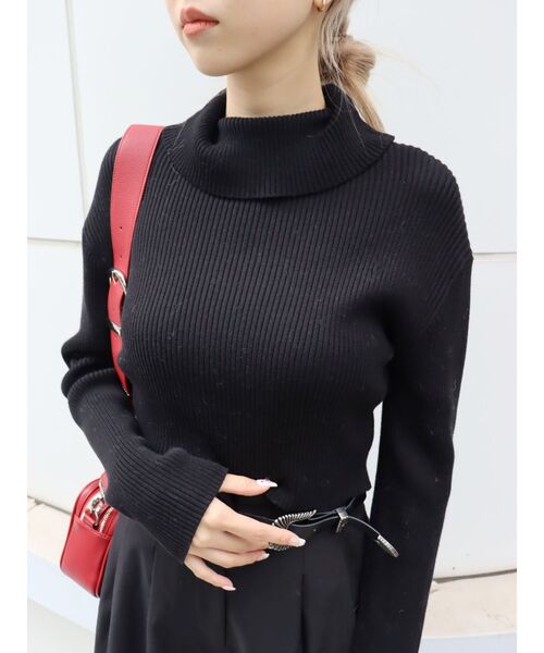 EVRIS（エヴリス）の「タートルショートニットトップス（ニット/セーター・レディース・ホワイト/ブラック/ネイビー/レッド・FREE）」の8枚目の写真