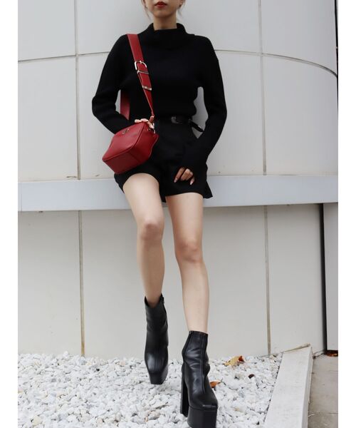 EVRIS（エヴリス）の「タートルショートニットトップス（ニット/セーター・レディース・ホワイト/ブラック/ネイビー/レッド・FREE）」の10枚目の写真