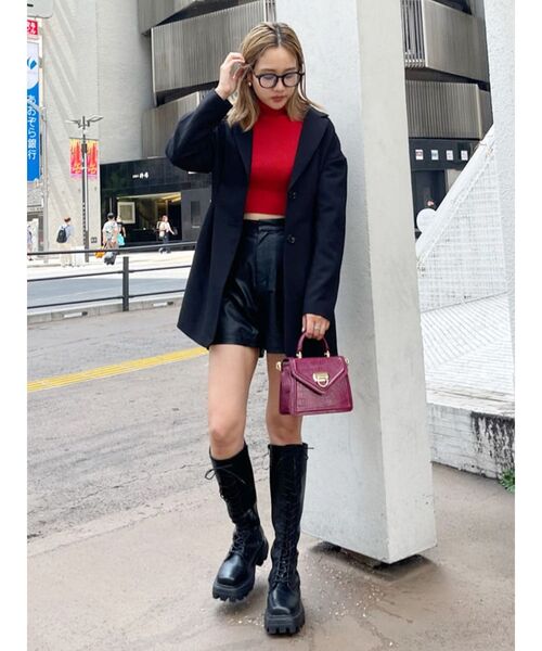 EVRIS（エヴリス）の「タートルショートニットトップス（ニット/セーター・レディース・ホワイト/ブラック/ネイビー/レッド・FREE）」の13枚目の写真