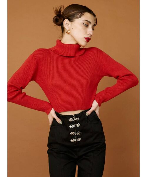 EVRIS（エヴリス）の「タートルショートニットトップス（ニット/セーター・レディース・ホワイト/ブラック/ネイビー/レッド・FREE）」の14枚目の写真