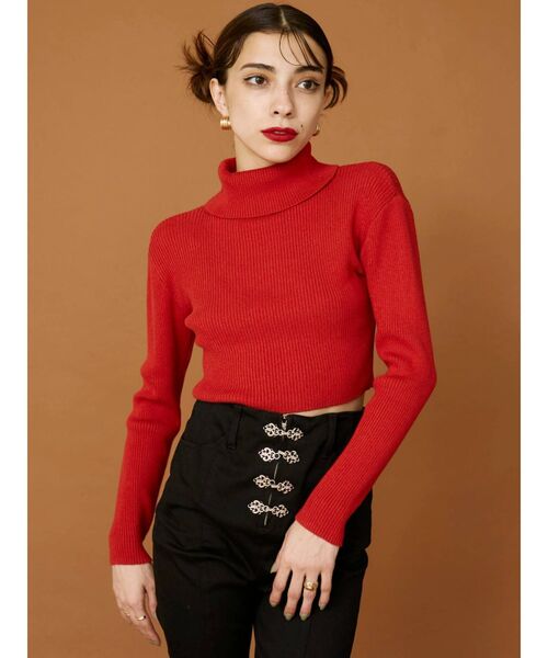 EVRIS（エヴリス）の「タートルショートニットトップス（ニット/セーター・レディース・ホワイト/ブラック/ネイビー/レッド・FREE）」の15枚目の写真