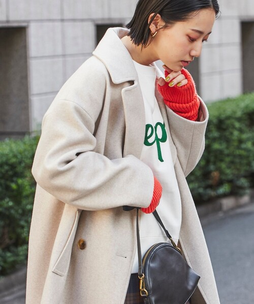 coen（コーエン）の「ジャージーメルトンダブルチェスターコート（チェスターコート・レディース・ベージュ/パープル・M/L）」の3枚目の写真