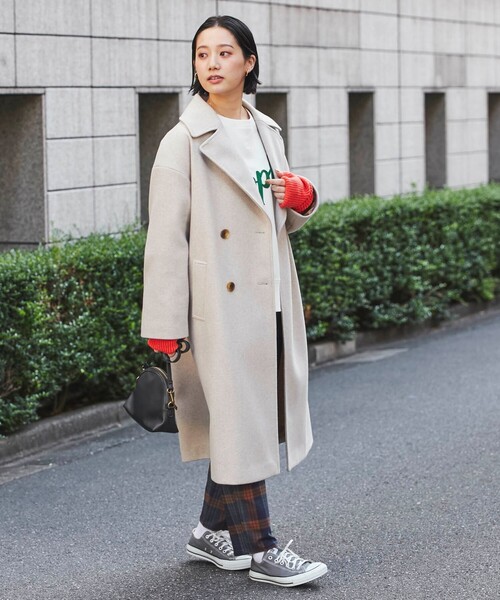 coen（コーエン）の「ジャージーメルトンダブルチェスターコート（チェスターコート・レディース・ベージュ/パープル・M/L）」の4枚目の写真