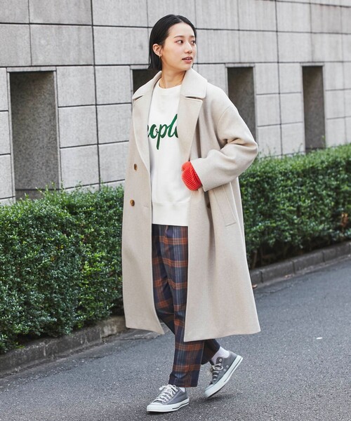 coen（コーエン）の「ジャージーメルトンダブルチェスターコート（チェスターコート・レディース・ベージュ/パープル・M/L）」の8枚目の写真