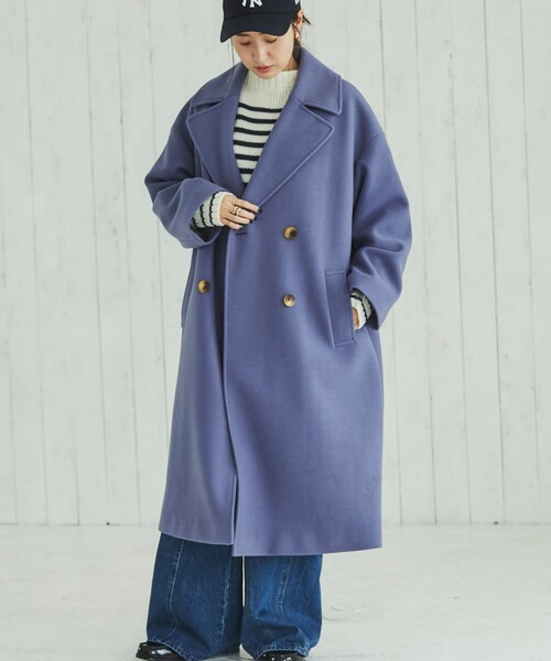 coen（コーエン）の「ジャージーメルトンダブルチェスターコート（チェスターコート・レディース・ベージュ/パープル・M/L）」の10枚目の写真
