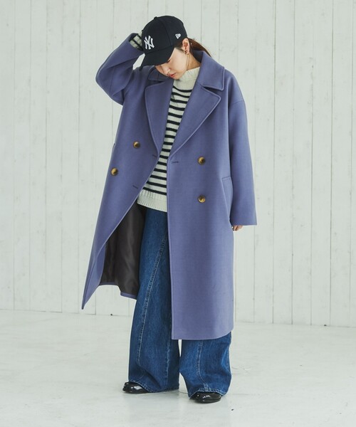 coen（コーエン）の「ジャージーメルトンダブルチェスターコート（チェスターコート・レディース・ベージュ/パープル・M/L）」の12枚目の写真