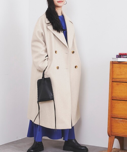 coen（コーエン）の「ジャージーメルトンダブルチェスターコート（チェスターコート・レディース・ベージュ/パープル・M/L）」の15枚目の写真