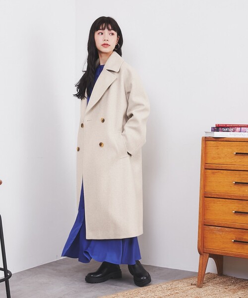 coen（コーエン）の「ジャージーメルトンダブルチェスターコート（チェスターコート・レディース・ベージュ/パープル・M/L）」の19枚目の写真