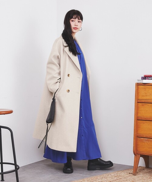 coen（コーエン）の「ジャージーメルトンダブルチェスターコート（チェスターコート・レディース・ベージュ/パープル・M/L）」の20枚目の写真