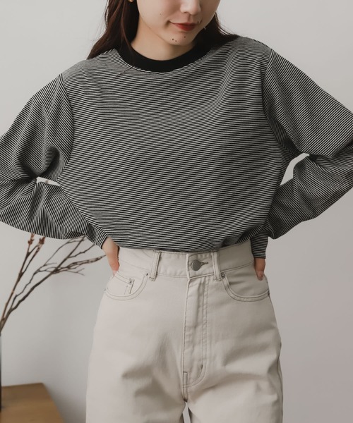 SENSE OF PLACE by URBAN RESEARCH(センスオブプレイスバイアーバンリサーチ)の「リンガーボーダーロングTシャツ(Tシャツ/カットソー・レディース・ブラック系その他/ブラウン系その他/グリーン系その他/パープル系その他/イエロー系その他/オレンジ系その他・ONE)」の2枚目の写真