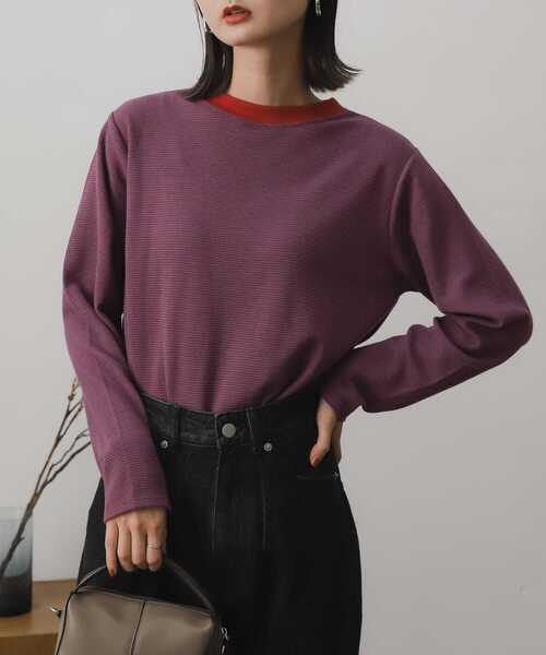 SENSE OF PLACE by URBAN RESEARCH(センスオブプレイスバイアーバンリサーチ)の「リンガーボーダーロングTシャツ(Tシャツ/カットソー・レディース・ブラック系その他/ブラウン系その他/グリーン系その他/パープル系その他/イエロー系その他/オレンジ系その他・ONE)」の4枚目の写真