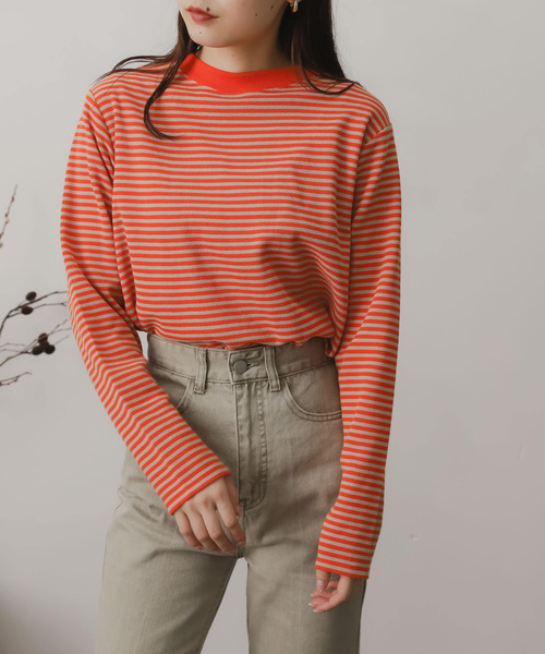 SENSE OF PLACE by URBAN RESEARCH(センスオブプレイスバイアーバンリサーチ)の「リンガーボーダーロングTシャツ(Tシャツ/カットソー・レディース・ブラック系その他/ブラウン系その他/グリーン系その他/パープル系その他/イエロー系その他/オレンジ系その他・ONE)」の6枚目の写真