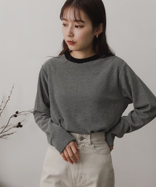 SENSE OF PLACE by URBAN RESEARCH(センスオブプレイスバイアーバンリサーチ)の「リンガーボーダーロングTシャツ(Tシャツ/カットソー・レディース・ブラック系その他/ブラウン系その他/グリーン系その他/パープル系その他/イエロー系その他/オレンジ系その他・ONE)」の7枚目の写真