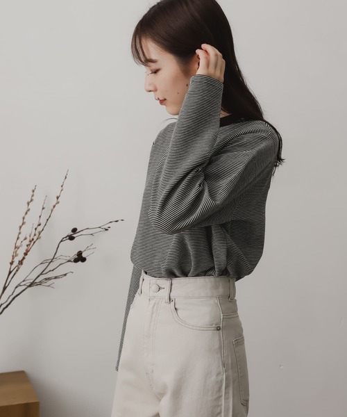 SENSE OF PLACE by URBAN RESEARCH(センスオブプレイスバイアーバンリサーチ)の「リンガーボーダーロングTシャツ(Tシャツ/カットソー・レディース・ブラック系その他/ブラウン系その他/グリーン系その他/パープル系その他/イエロー系その他/オレンジ系その他・ONE)」の8枚目の写真