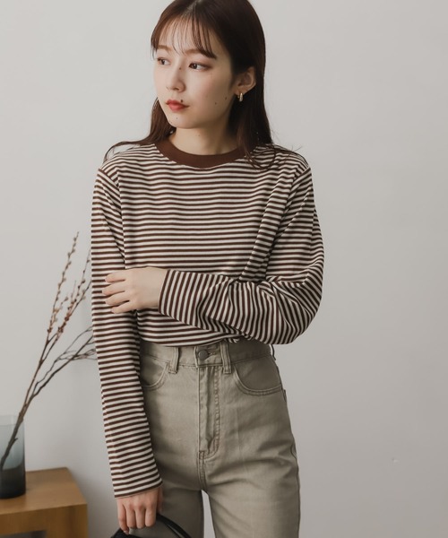 SENSE OF PLACE by URBAN RESEARCH(センスオブプレイスバイアーバンリサーチ)の「リンガーボーダーロングTシャツ(Tシャツ/カットソー・レディース・ブラック系その他/ブラウン系その他/グリーン系その他/パープル系その他/イエロー系その他/オレンジ系その他・ONE)」の11枚目の写真